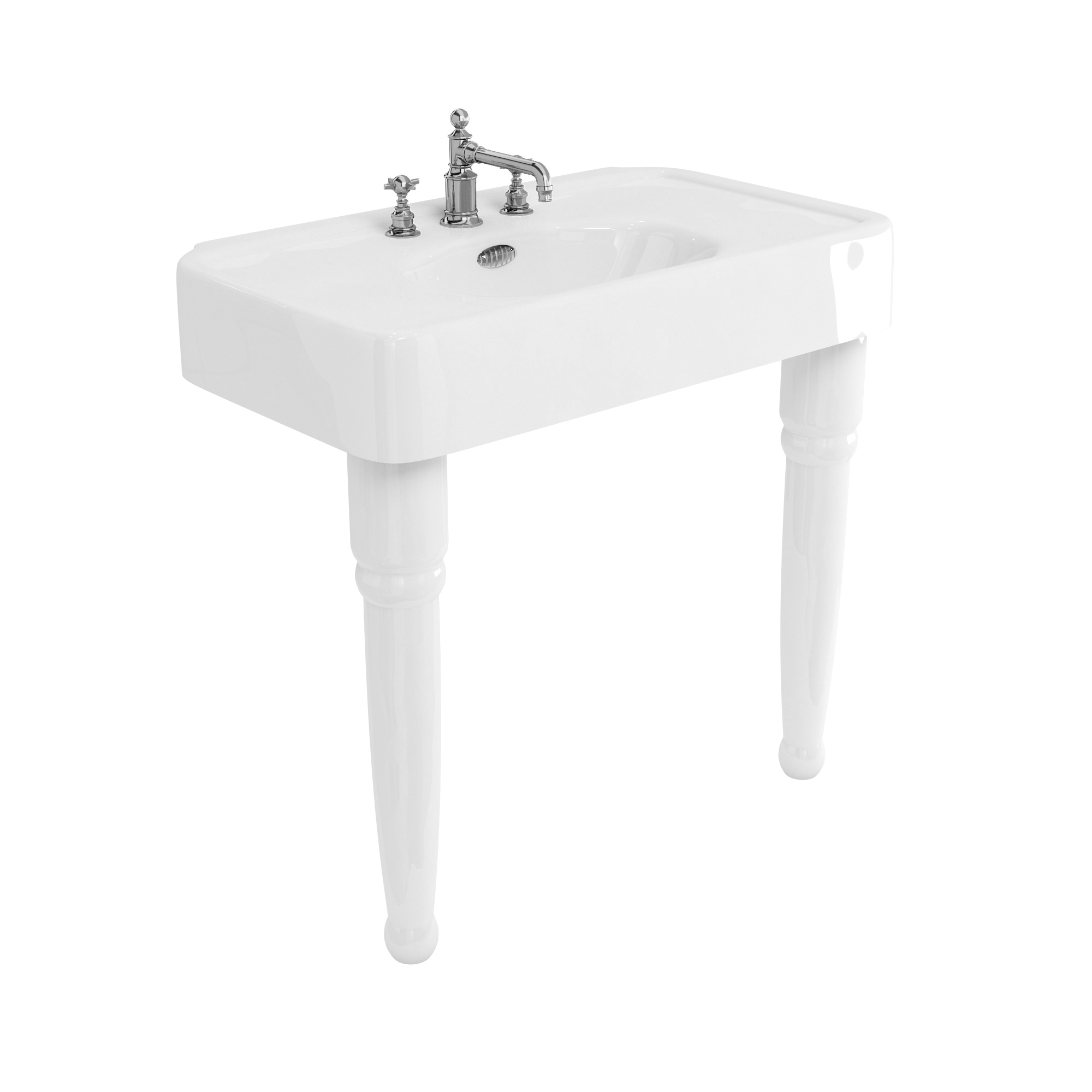 Arcade 900mm basin with chrome overflow & ceramic console legs